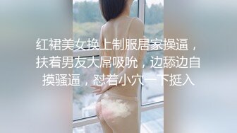 红裙美女换上制服居家操逼，扶着男友大屌吸吮，边舔边自摸骚逼，怼着小穴一下挺入